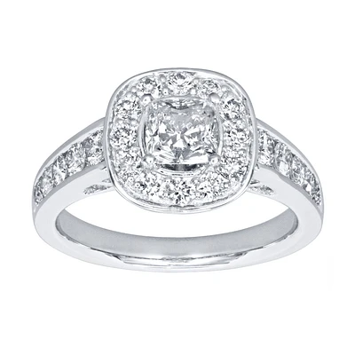 Cushion Cut Diamond Halo Engagement Ring 18K Palladium White Gold (