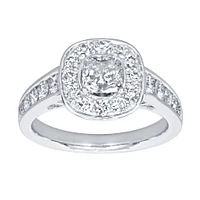 Cushion Cut Diamond Halo Engagement Ring 18K Palladium White Gold (