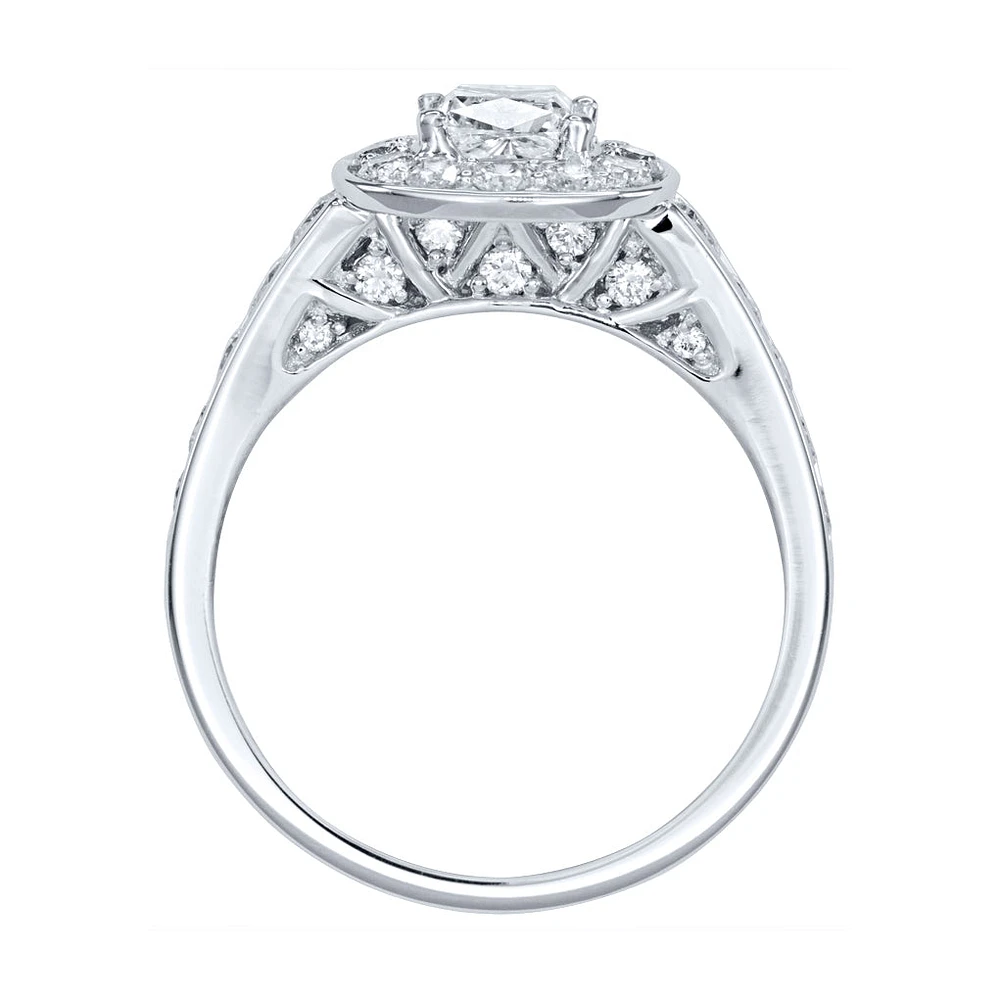 Cushion Cut Diamond Halo Engagement Ring 18K Palladium White Gold (