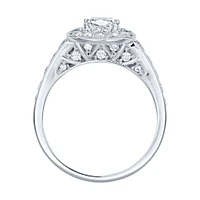 Cushion Cut Diamond Halo Engagement Ring 18K Palladium White Gold (
