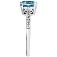 Cushion Shaped Blue Topaz and Diamond Ring 10K White Gold
