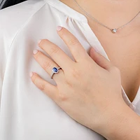 Oval Sapphire and Diamond Halo Ring 14K White Gold (7x5mm)