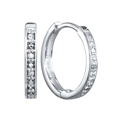 Micro Claw-Set Diamond Huggie Hoop Earrings in 10K White Gold (0.05ct