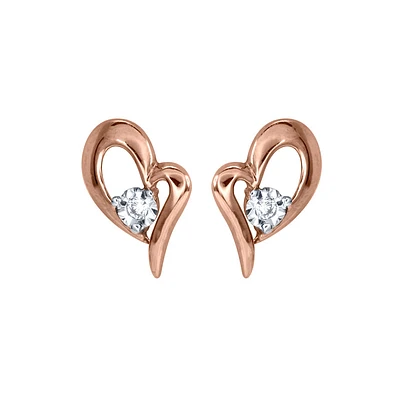 Diamond Heart Earrings in 10K Rose and White Gold (0.02 ct tw)
