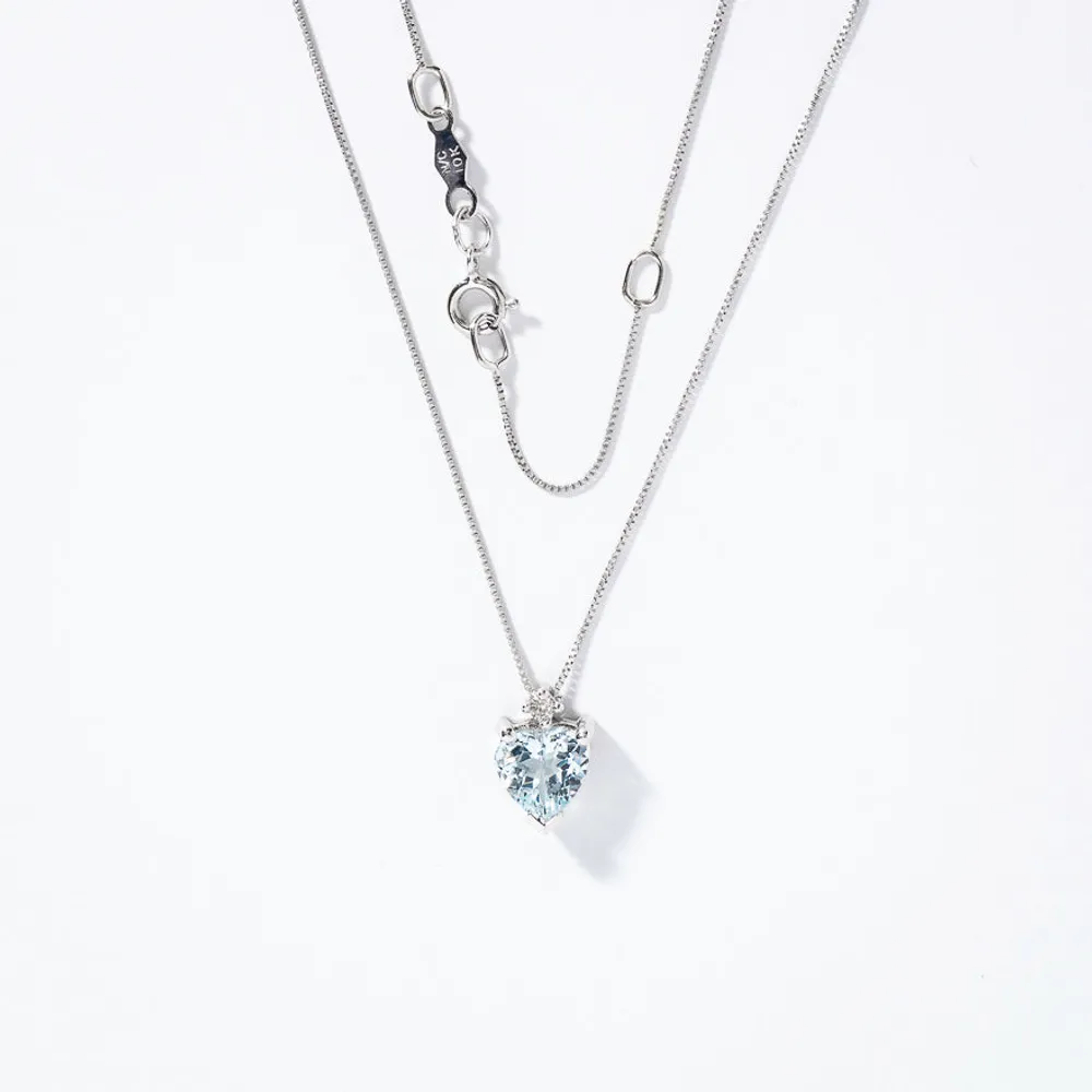 Heart Shaped Aquamarine Necklace with Diamond Accent in 10K White Gold