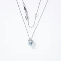 Heart Shaped Aquamarine Necklace with Diamond Accent in 10K White Gold