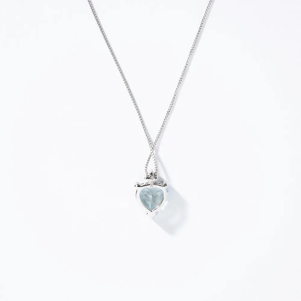Heart Shaped Aquamarine Necklace with Diamond Accent in 10K White Gold