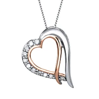 Two-Tone Double Heart Diamond Necklace in 10K White and Rose Gold (0.0