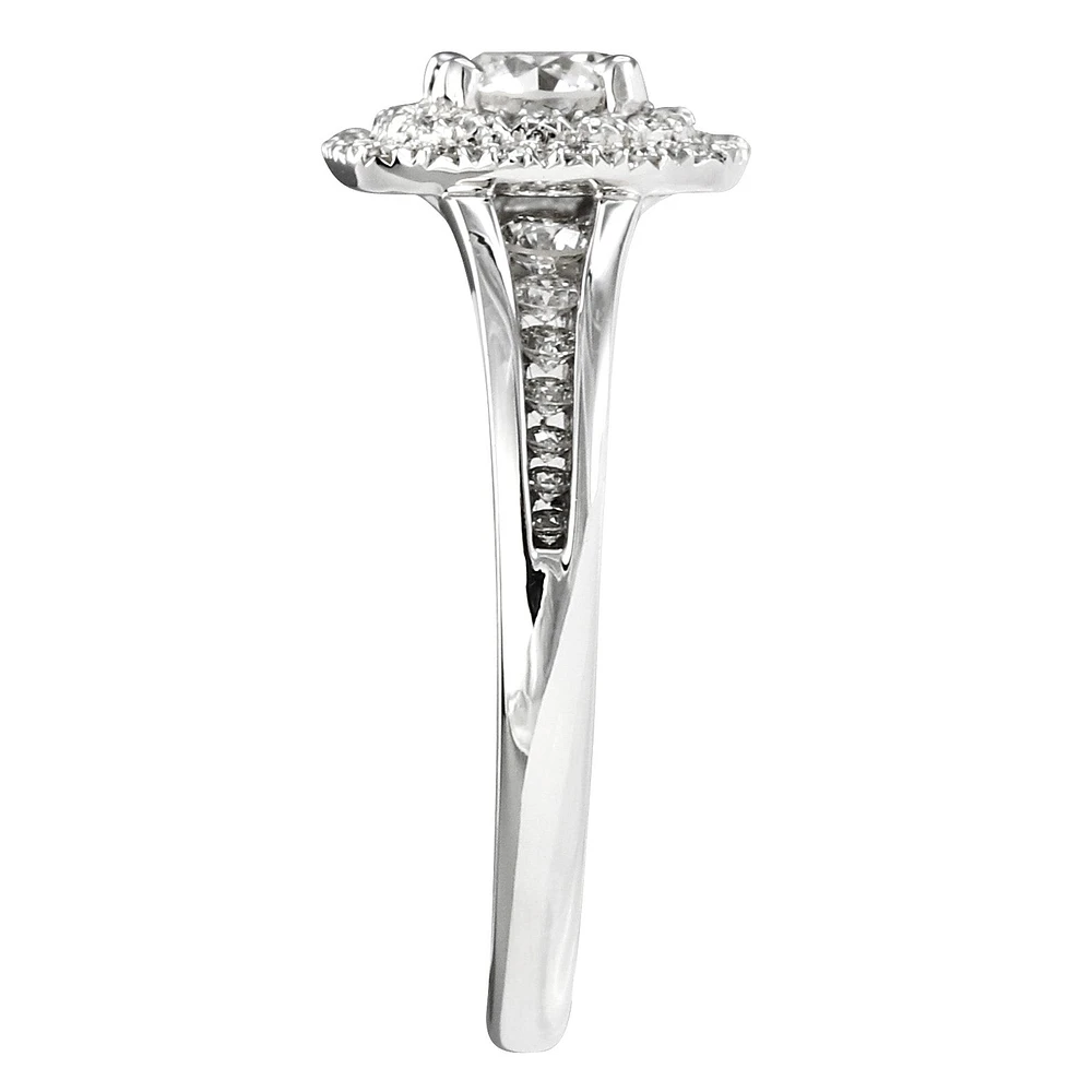 Canadian Diamond Halo Engagement Ring 14K White Gold (0.96ct tw)