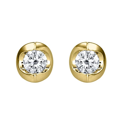 Tension Set Solitaire Canadian Diamond Stud Earrings in 14K Yellow Gol