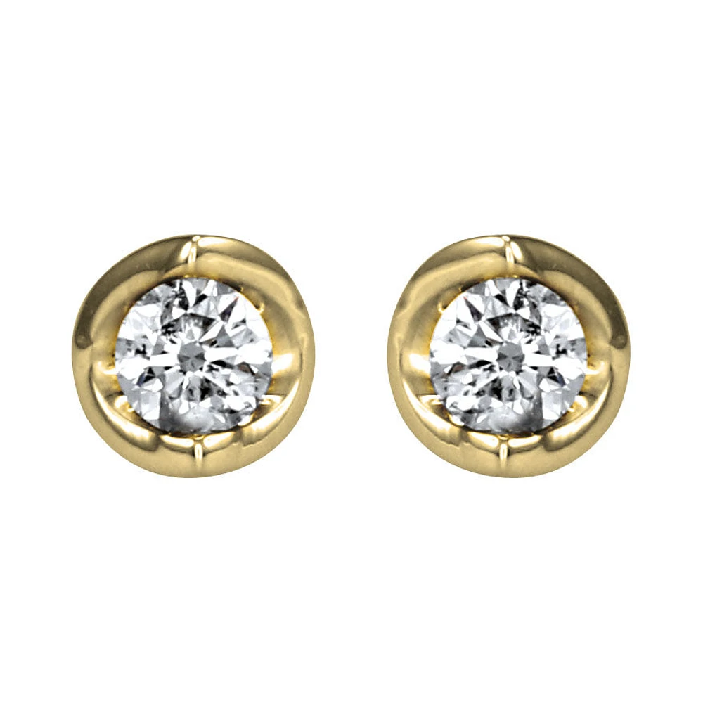 Tension Set Solitaire Canadian Diamond Stud Earrings in 14K Yellow Gol