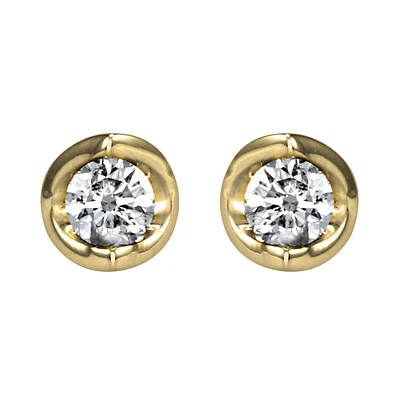 Tension Set Solitaire Canadian Diamond Stud Earrings in 14K Yellow Gol