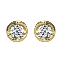 Tension Set Solitaire Canadian Diamond Stud Earrings in 14K Yellow Gol