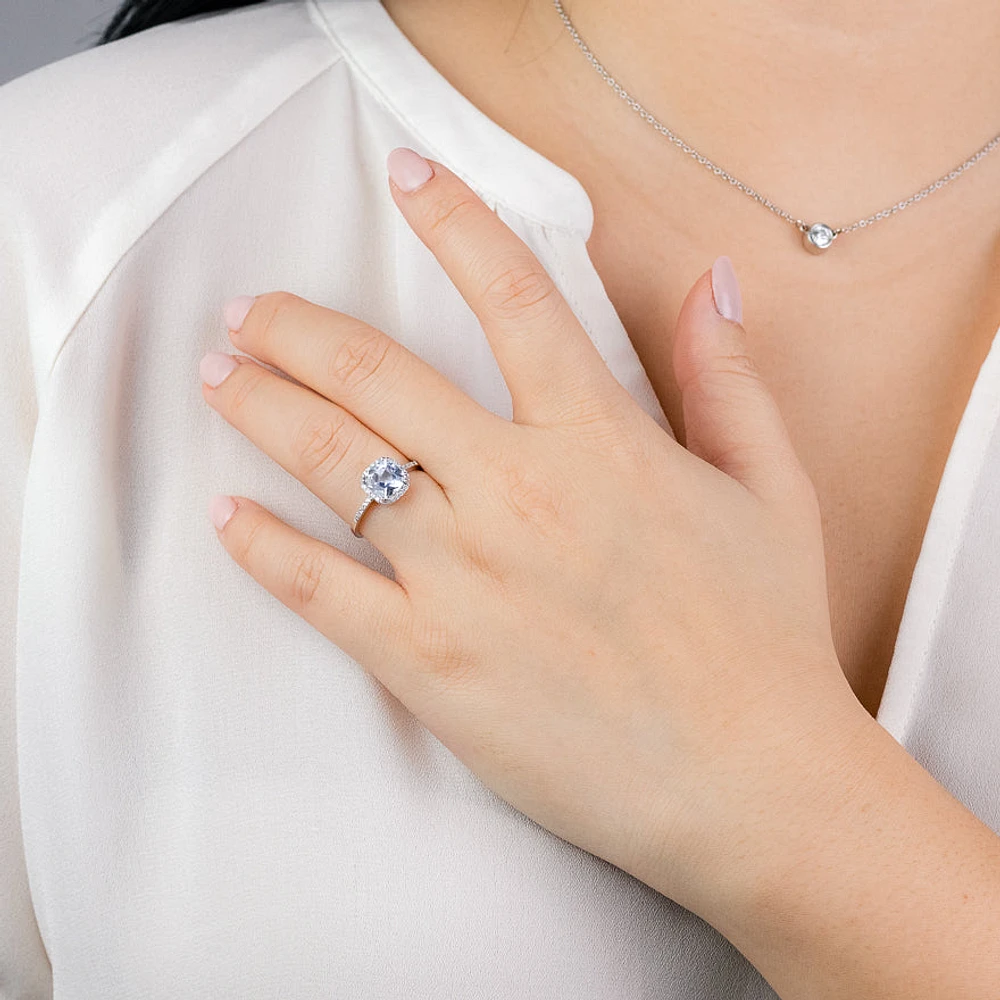 Cushion Cut Aquamarine Diamond Ring 14K White Gold