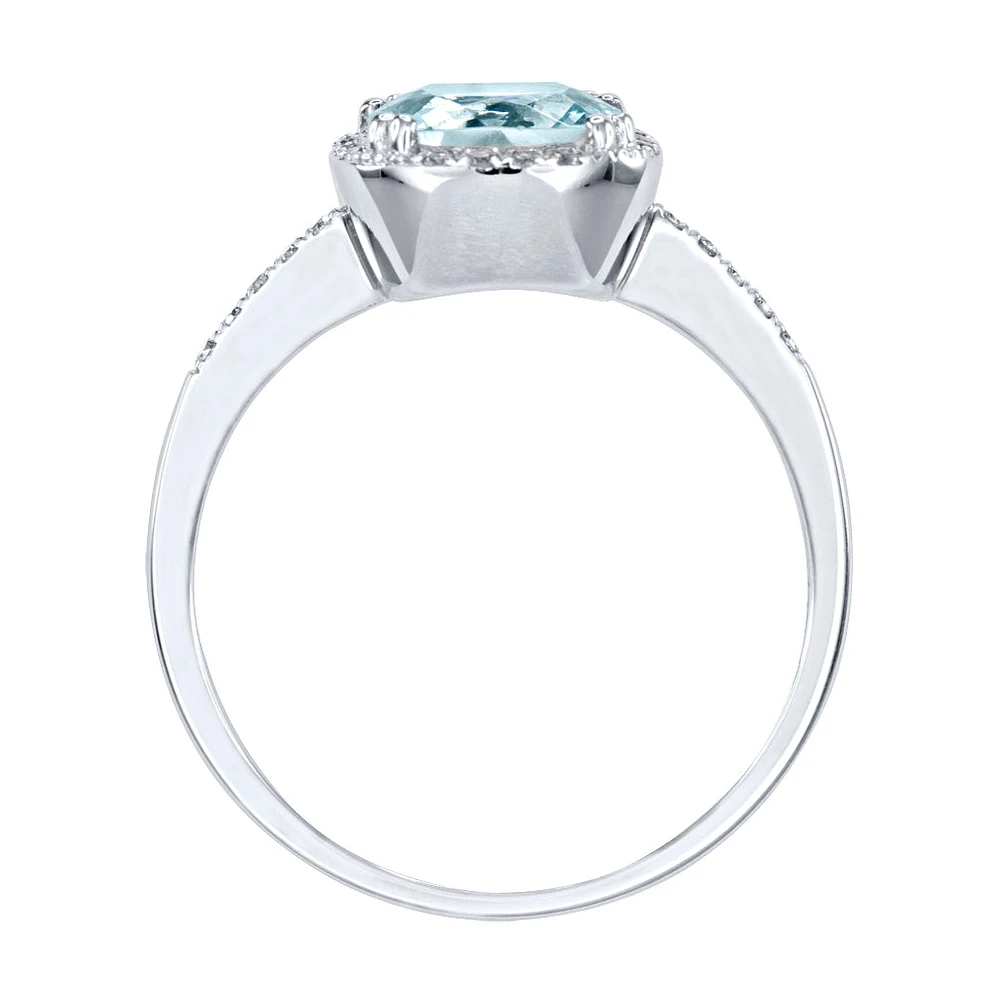 Cushion Cut Aquamarine Diamond Ring 14K White Gold
