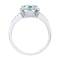 Cushion Cut Aquamarine Diamond Ring 14K White Gold