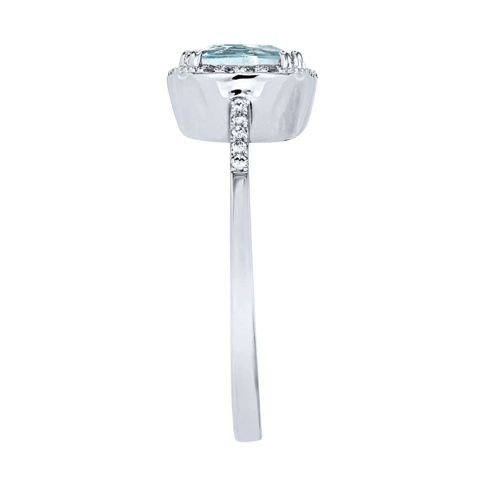 Cushion Cut Aquamarine Diamond Ring 14K White Gold
