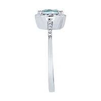 Cushion Cut Aquamarine Diamond Ring 14K White Gold