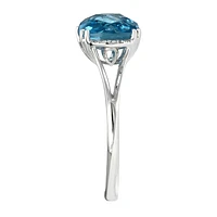 Rose Cut Blue Topaz and Diamond Ring 10K White Gold (0.04ct tw)