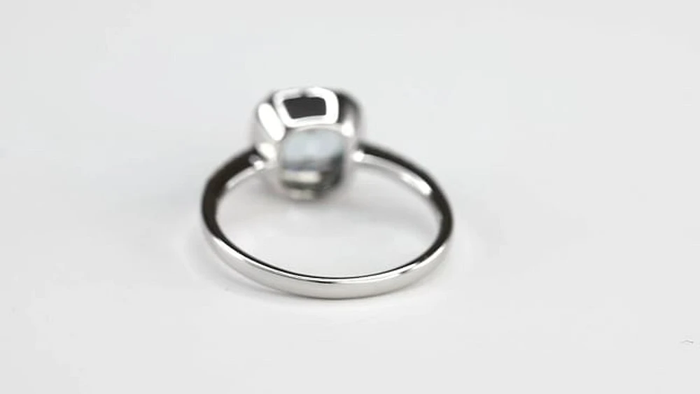 Cushion Cut Aquamarine Diamond Ring 14K White Gold