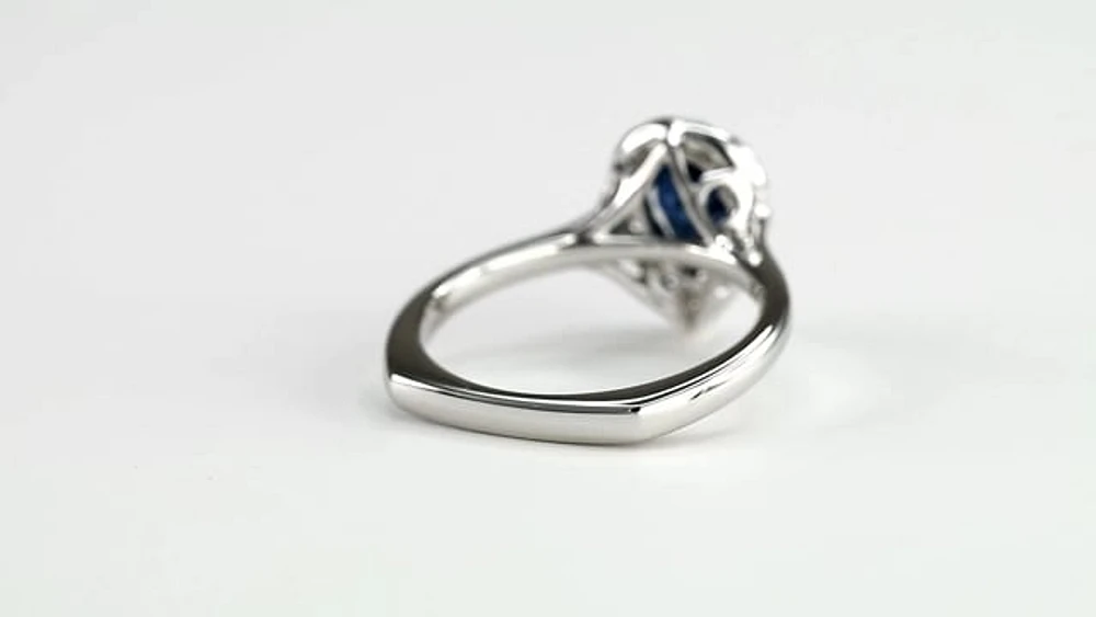 Pear Shape Sapphire and Diamond Halo Ring 14K White Gold
