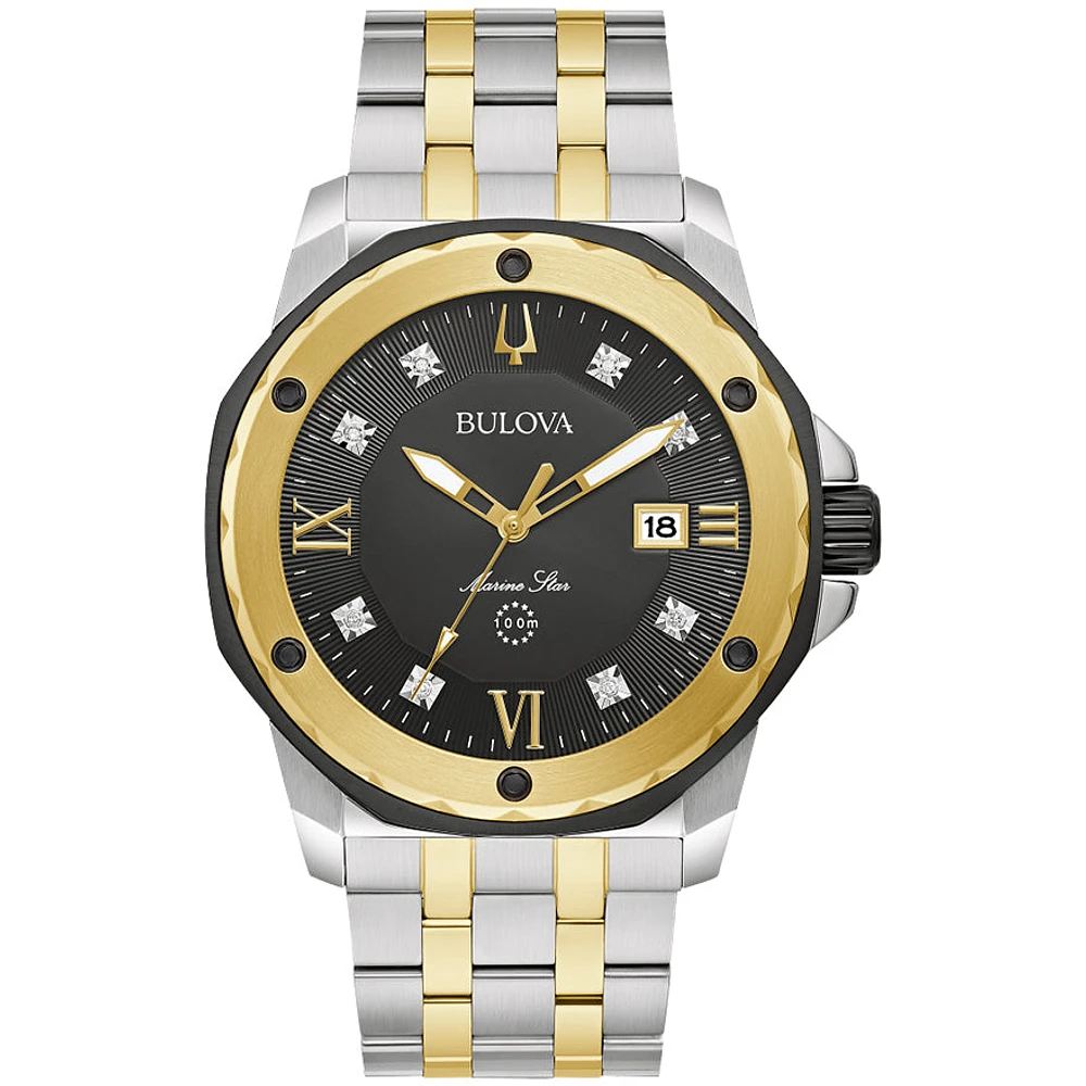 Bulova Black Dial Stainless Steel Bracelet Marine Star | 98D175