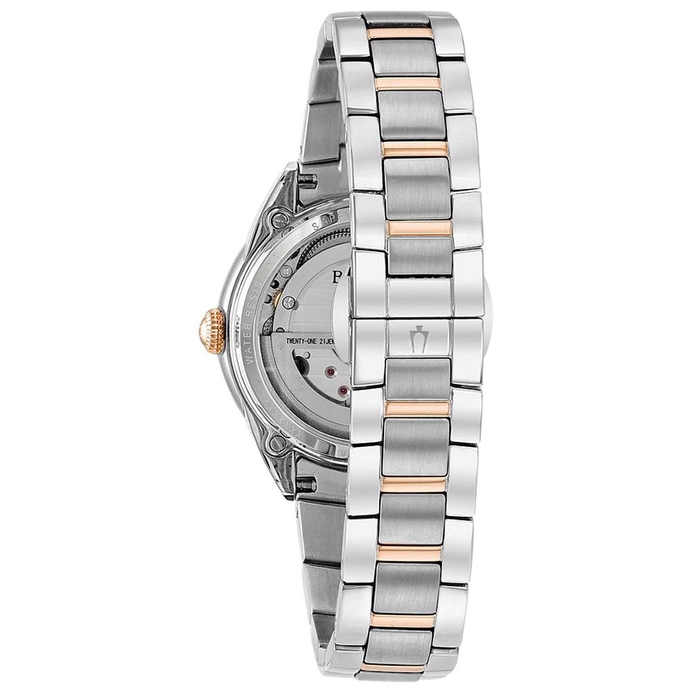 Bulova Women's Two-Tone Automatic Exhibition Back Diamond Dial Watch |