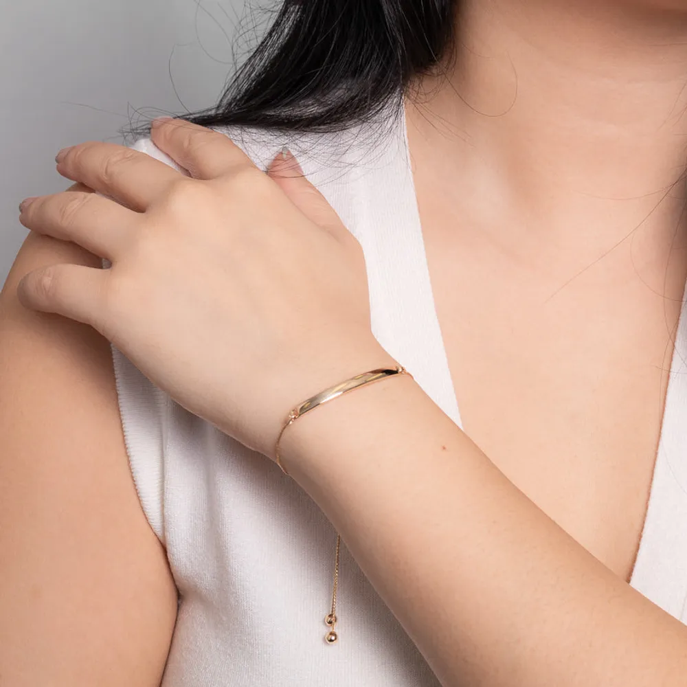 Curved Bar Bolo Bracelet in 10K Italian Yellow Gold