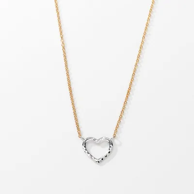 Heart Pendant Necklace in 10K Yellow and White Gold