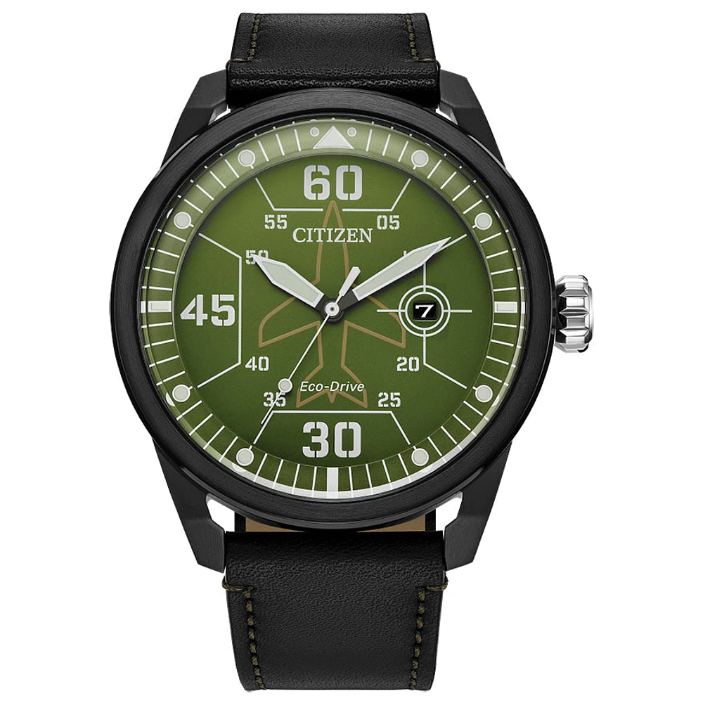 Citizen Eco-Drive Avion Green Dial Leather Strap Watch | AW1735-03X