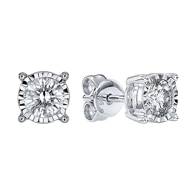 Miracle Mark Solitaire Diamond Stud Earrings in 14K White Gold ( c