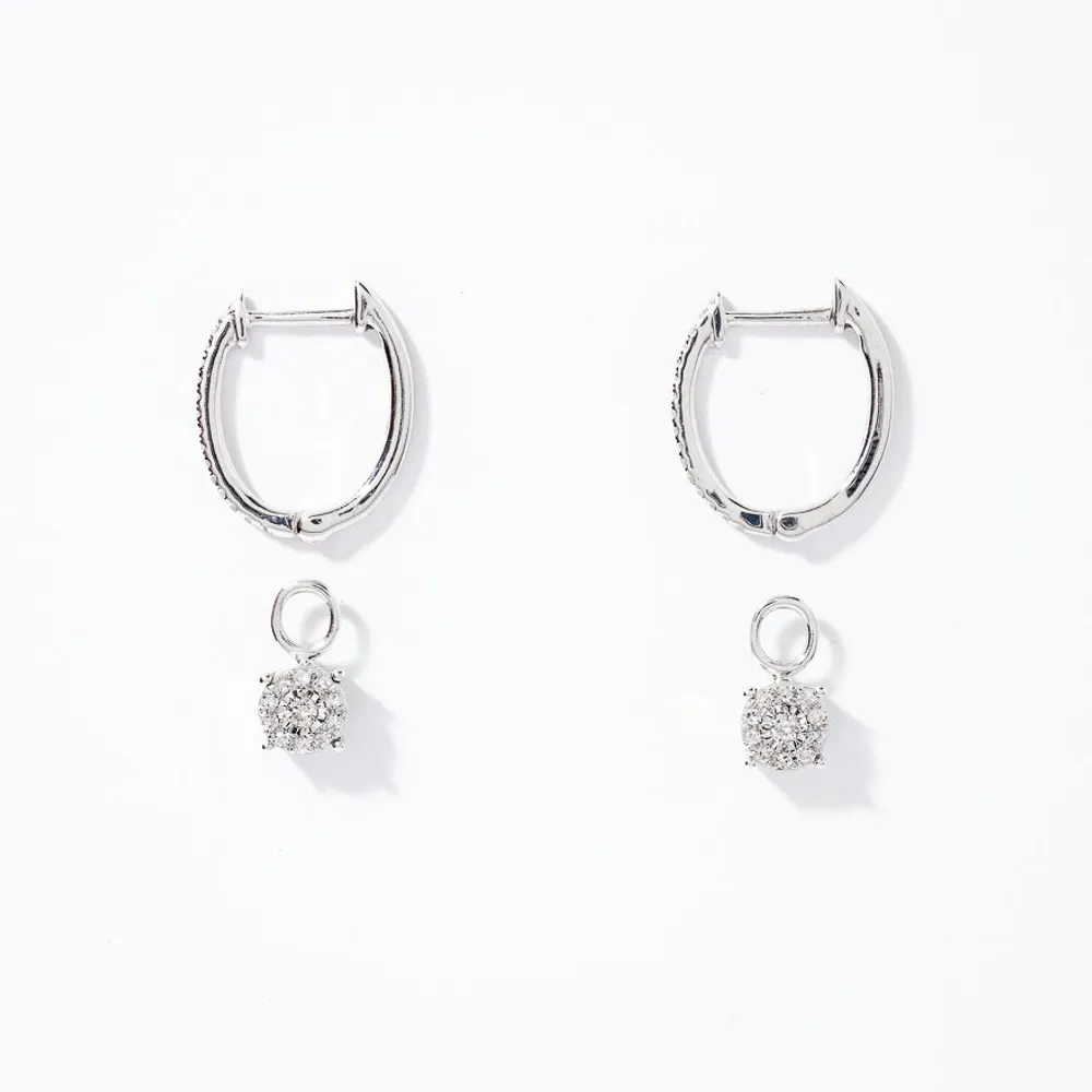 Diamond Cluster Drop Earrings in 10K White Gold (0.20ct tw)