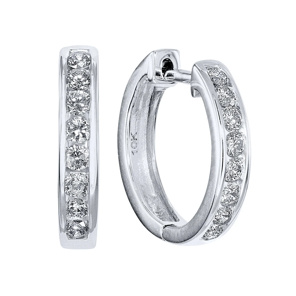 Hoop Channel Set Diamond Earrings in 10K White Gold (0.15ct tw)