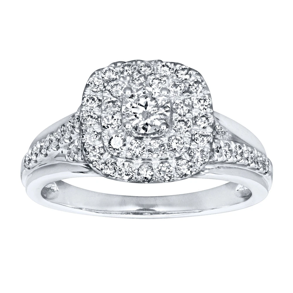 Double Halo Engagement Ring 14K White Gold (0.82ct tw)