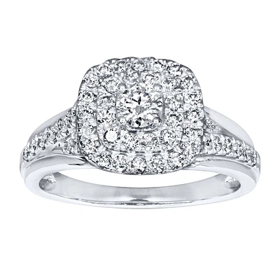 Double Halo Engagement Ring 14K White Gold (0.82ct tw)