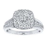 Double Halo Engagement Ring 14K White Gold (0.82ct tw)