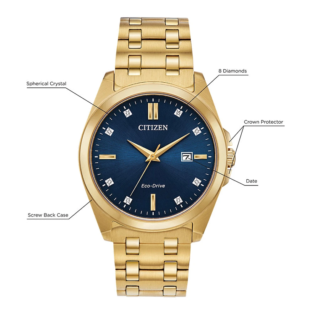Citizen Corso Eco-Drive Blue Dial Gold Stainless Steel Watch | BM7103-