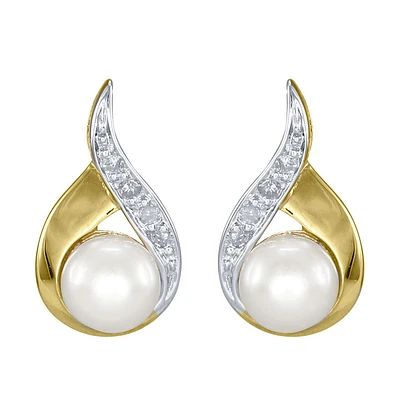 Cultured Pearl Diamond Earrings in 10K Yellow Gold