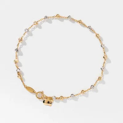 Beaded Chain Bracelet in 10K Yellow and White Gold