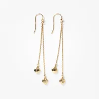 Puff Heart Drop Earrings in 10K Yellow Gold