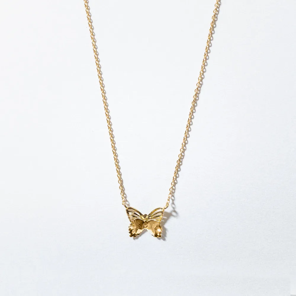 Butterfly Pendant Necklace in 10K Yellow and White Gold