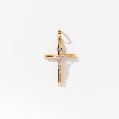 Crucifix Cross Pendant in 14K Yellow and White Gold