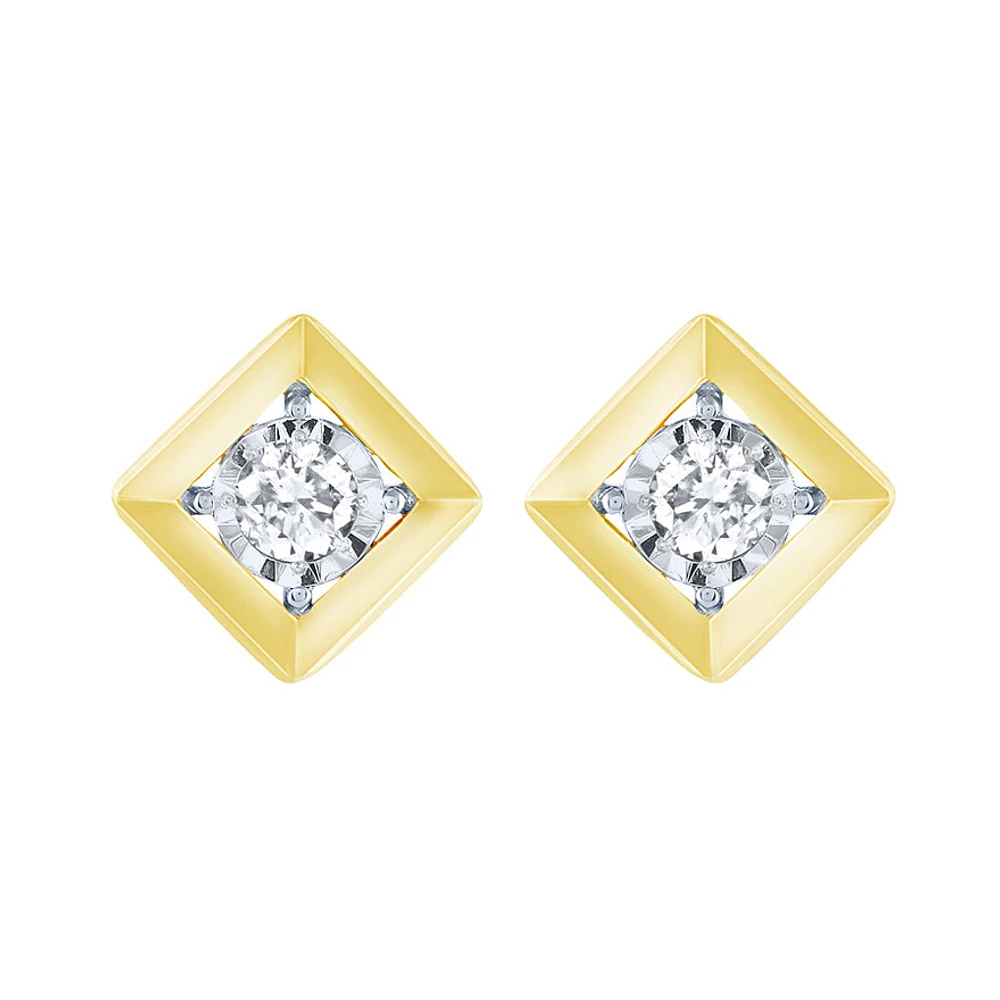 10K Yellow and White Gold Diamond Solitaire Stud Earrings (0.22 ct tw)