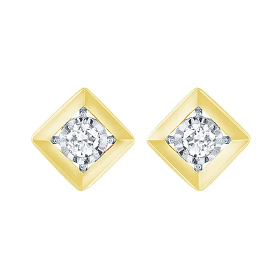 10K Yellow and White Gold Diamond Solitaire Stud Earrings (0.22 ct tw)
