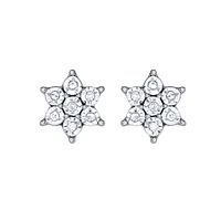 Flower Diamond Stud Earrings in 10K White Gold (0.04 ct tw)