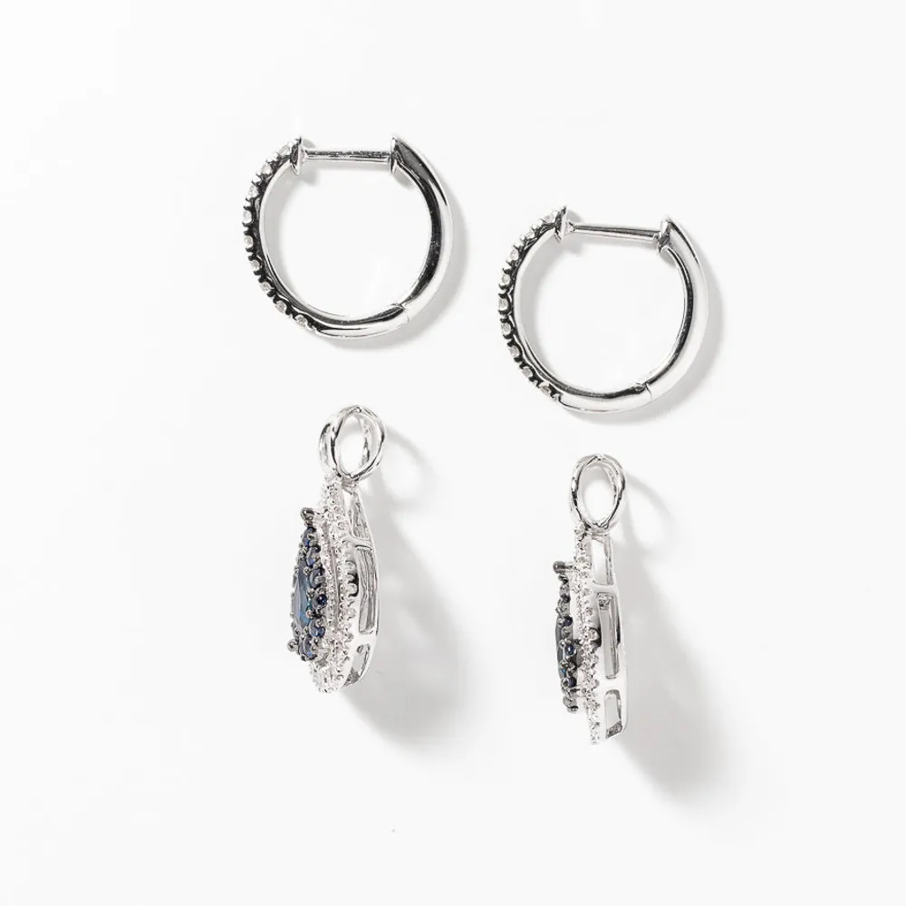 Sapphire Earrings With Diamond Accents With Removable Pear Drop in 10K