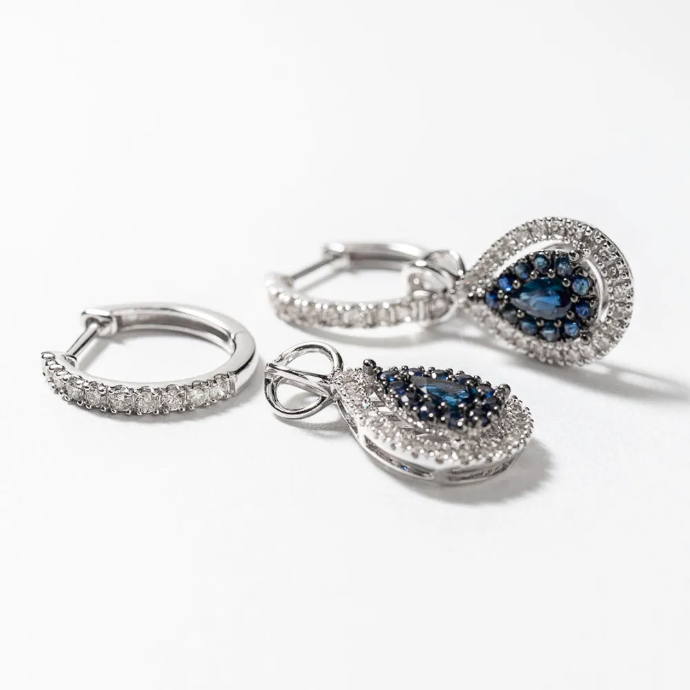 Sapphire Earrings With Diamond Accents With Removable Pear Drop in 10K