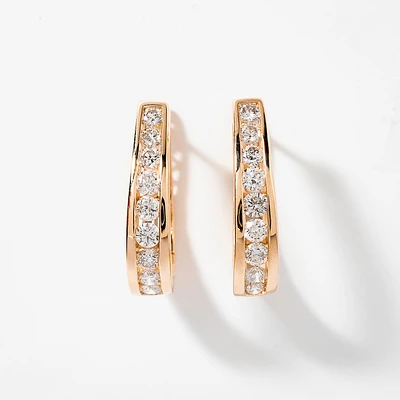 Channel Set J Hoop Earrings in 10K Yellow Gold (1.50 ct tw)