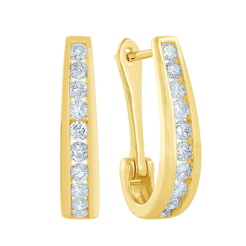 Channel-Set Diamond J-Hoop Earrings in 10K Gold (1.00 ct tw