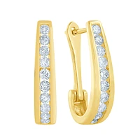 Channel-Set Diamond J-Hoop Earrings in 10K Gold (1.00 ct tw